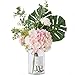 Ins Style Vase with Artificial Flower Set 1 Piece Fake Rose Berry Leaf Floral Flower Arrangement Glass Rose (L Pink)