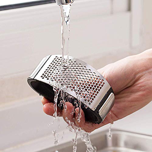 Garlic Press Garlic Peeler Set, Stainless Steel Garlic Rocker with Handle Professional Grade & Dishwasher Safe - Thumbnail 7