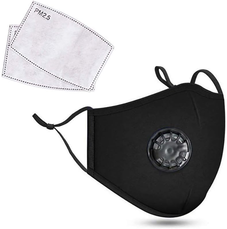 PM 2.5 Air Pollution Masks with 2 Air Filter Cotton Sheet Washable Reusable Anti Dust Smoke Face Mask Respirator with Adjustable Straps (1pcs, Black)