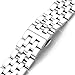 Top Plaza 22MM Silver Solid Stainless Steel Straight End Link Bracelet Wrist Watch Band Strap Replacement Double Push Spring Butterfly Deployment Clasp 5 Rows Metal Strap