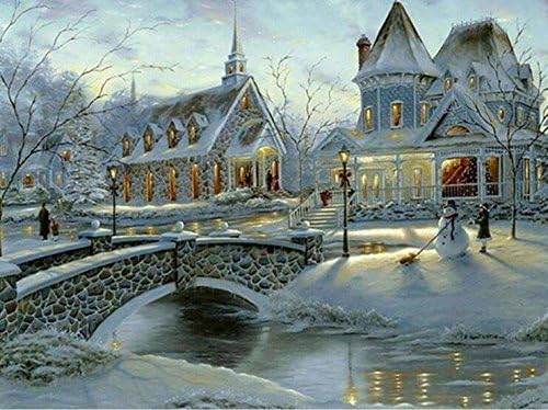 Queenlink Full Pasted DIY Square Diamond Embroidery Paintings Rhinestone Cross Stitch Snow Bridge
