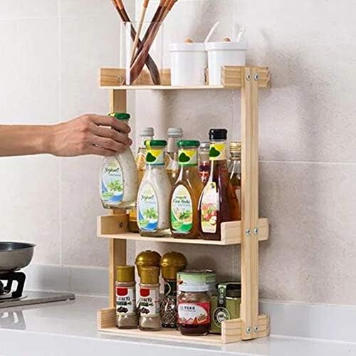 Wooden Spice Rack Bottle Jars Holder Countertop Storage Cabinet Organizer Free Standing with 2/3-Tier Storage Shelf for Kitchen Bathroom Bedroom(3 Tiers)