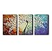 Amoy Art- Hand Painted Knife Modern Canvas Wall Art Floral Oil Painting for Home Decor 12x16inch 3pcs/set Stretched and Framed Ready to Hang