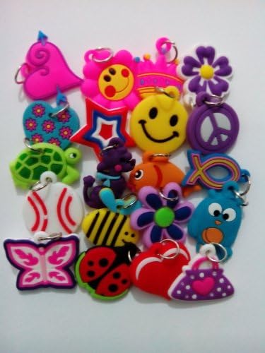 20 Silicone Charms - By Toto Charms - Compatible with All Common Bracelet Rubber Band Loom Kits - Assorted Designs - Colourful - For Childrens' Jewelry, Arts & Crafts