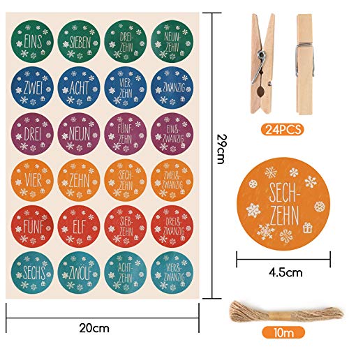 VGOODALL Adventskalender zum Befüllen, 4 Farben 24er Set Stoff Beutel mit 1-24 Adventszahlen Aufkleber Geschenk DIY Weihnachten Geschenksäckchen