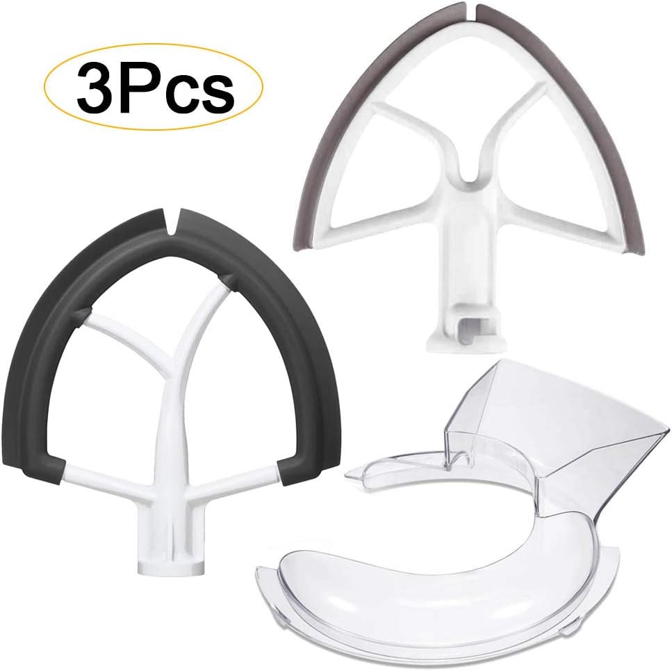 Vankcp 3 Pieces Flex Edge Beater Blade Replacement, KFE5T Tilt Head 4.5-5 Quart Flex Edge Beater Mixer Replacement Kitchenaid Mixer Attachments KN1PS Pouring Shield Stand for KitchenAid