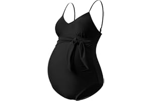 GINKANA Maternity Swimsuit V-Neck One Piece Maternity Monokini Tie Front Bathing Suit Pregnany Swimwear