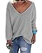 Sarin Mathews Womens Casual Autumn Deep V Neck Solid Loose Knit Pullover Sweater Grey XL