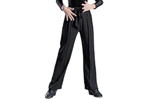WAIYEEHEI Kids Boys Toddler Pleated Latin Modern Dance Pants Elastic Waist Tie Strap Salsa Tango Ballroom Trousers Dancewear Loose