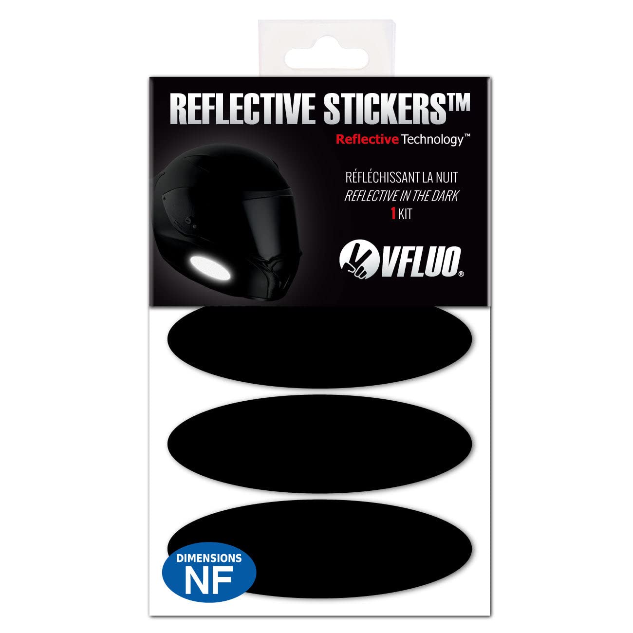 VFLUO - Kit 4 Retro Reflective Oval Stripes Stickers for Mortorcyle Helmet - Stickers Approved to FR Dimension - High Visibility, 3M Technology™ - Discreet and design - Maximum Grip - Set of 4