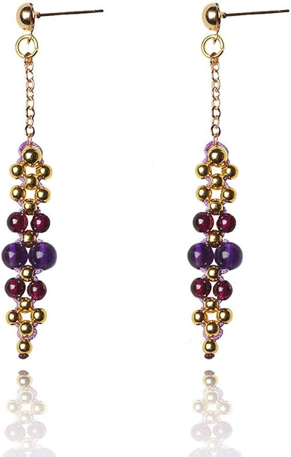 Amazon Kaka Lotus 手作り カン付き ピアス 風 スタッド 14k ガーネット アメジスト 紫 パープル 樹脂キャッチ ロング 直付け 2個セット レディース 女の子 天然石 大きめ ゴールド 金属アレルギー対応 パワーストーン A ピアス 通販