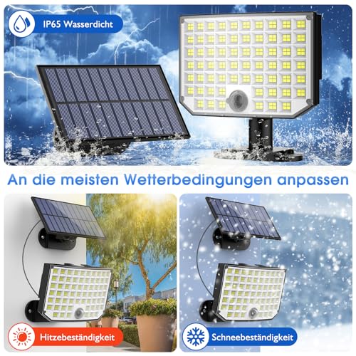 Ortiny Outdoor LED Spotlight with Solar Panel, 256 LED 3Modes Outdoor LED Spotlight with Motion Sensor Waterproof IP65 Solar Light LED Outdoor from the Ground Garden 5 m Cable 2 Pieces