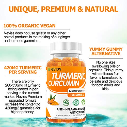 (2 Pack) Turmeric Curcumin Gummies with Bioperine Organic Anti