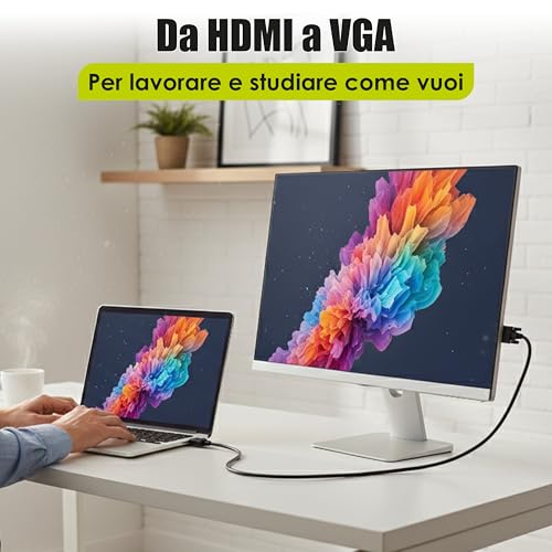 Generico HDMI to VGA Converter Cable, HDMI to VGA Adapter 1080p with 1m Cable, Compatible PC, Laptop, Console and Projector, Stable Video Transmission