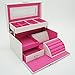 4Queens Girls Jewelry Box White Leather with Makeup Mirror Watch Display Organizer Storage Case Lockable