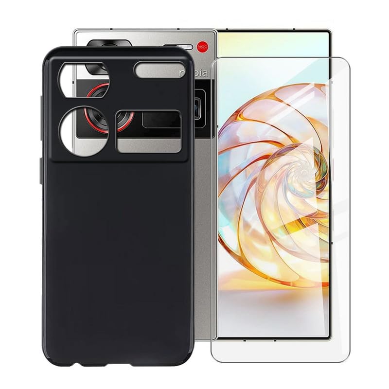 HGJTFANY Case with Tempered Glass Film for ZTE Nubia Z60 Ultra (6.8 inches), Black Shockproof Soft TPU Bumper Cover Mobile Phone Case + Screen Protector for ZTE Nubia Z60 Ultra - Black