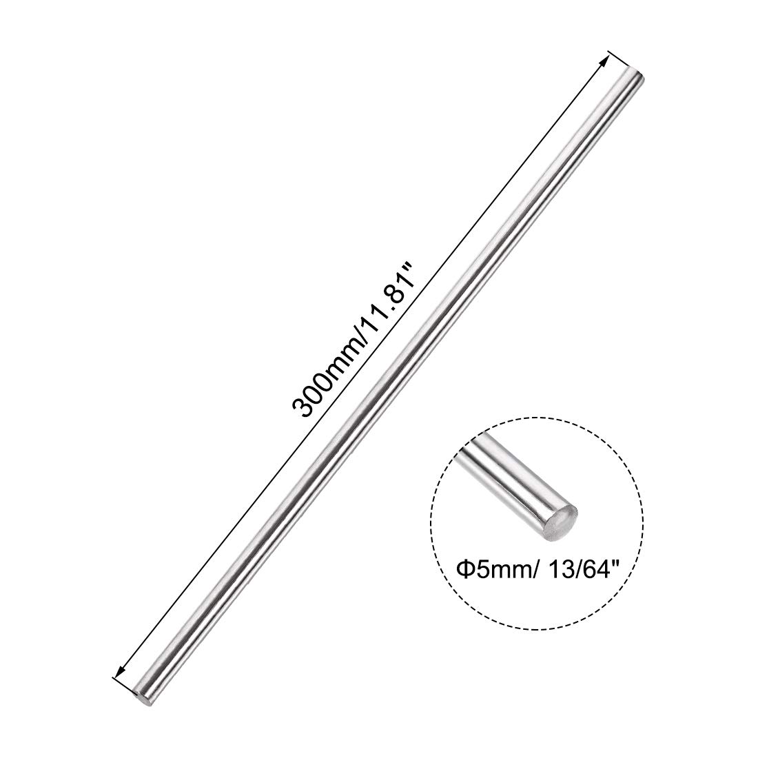 sourcing map 5mm x 300mm 304 Stainless Steel Solid Round Rod for DIY Craft - 10pcs, Silver Tone - Image 3