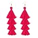 ELEARD Tassel Earrings Tiered Thread Tassel Dangle Earrings Statement Layered Tassel Drop Earrings Red