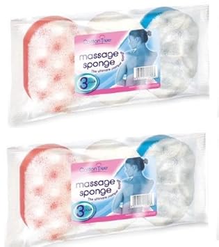 2 Packungen Massageschwämme, 3 Stück pro Packung in verschiedenen Farben
