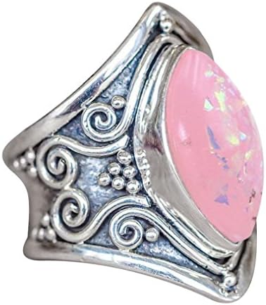 HIRIRI Moonstone Opal Ring Necklace Retro Stylish Gem Inlaid Accessories Wedding Engagement Present