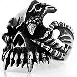 Elove Jewelry Black Silver, Stainless Steel , Gothic Skull Biker Men's Ring