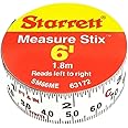 Starrett Measure Stix with High Precision Steel - Mounts on Work Benches, Saw and Drafting Table - 6' Length, 3/4" Width, White, S12 Grad Style No. - SM66ME