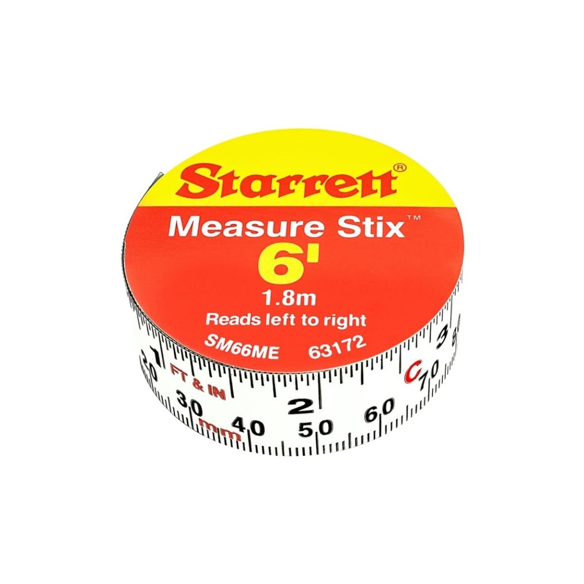 Starrett 1.8M Tape Measure Stix - SM66ME Precision Steel Imperial and Metric 19mm Measurement - Home Improvement Left-to-right Reading Long Lasting Tape