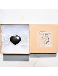 Colgante de cristal de corazón turmalino negro cargado de Himalaya + cadena de plata de 20.0 in.
