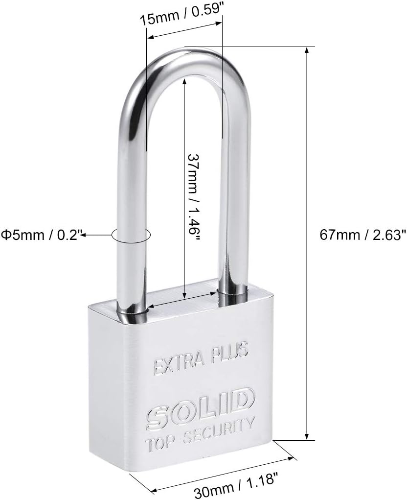 sourcing map Steel Padlock, Keyed Alike, 30mm Wide Chrome Finish Harden Long Shackle, 2Pcs - Image 3