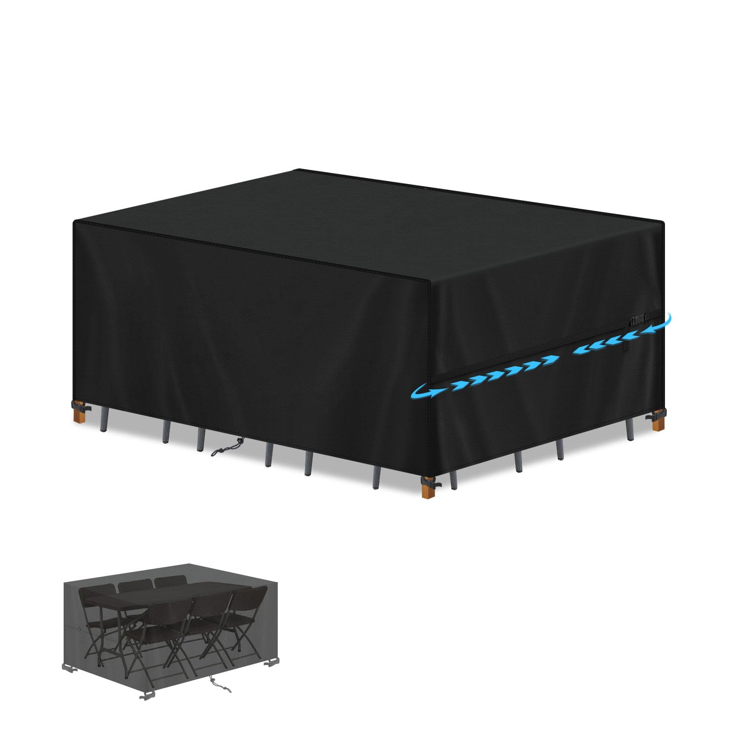 SIMPHAUS Garden Furniture Covers Waterproof 150x90x90cm,Rectangular Outdoor Furniture Covers for Outside Garden Furniture,Outdoor Table Cover with Straps Anti-UV 420D Heavy Duty Oxford Fabric