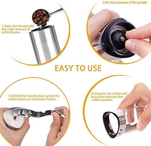 Linkax Kaffeemühle Manuell mit Keramikmahlwerk, Handkaffeemühle aus Edelstahl Faltbar Kaffeemühle Hand mit… – Bild 4