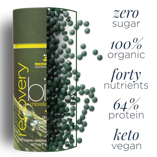RECOVERYbits - Organic Chlorella Tablets - Plant-Based Algae Superfood - Chlorophyll - Cracked Cell Wall - Energy - Immune System - Detox - Keto - Vegan - Non-GMO - Large Bag - 1000 Tablets
