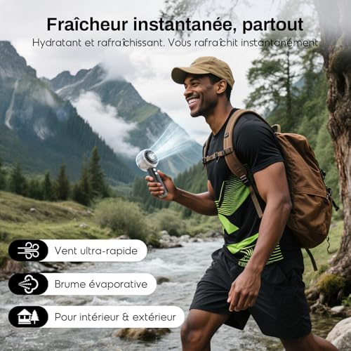Dnenellr Portable Handheld Misting Fan, Powerful Mini USB Fan, Turbo Motor, 6000mAh Rechargeable Battery, 4 Speeds for Travel, Outdoor, Summer Gift for Women Men (Black)