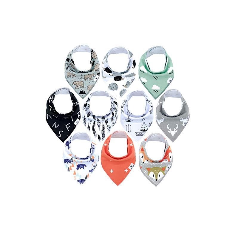 Diaper Squad 100% Organic Cotton Woodland 10-Pack Baby Drool Bandana Bibs for Boys and Girls
