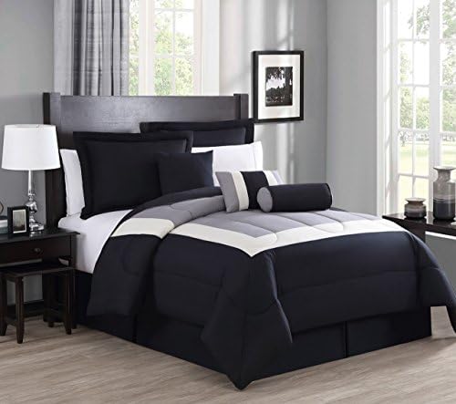 7 Piece Queen Rosslyn Black/Gray Comforter Set