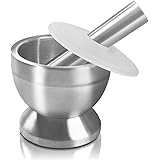 Mortar and Pestle, Sopito 18/8 Stainless Steel Spice Grinder Pill Crusher with Lid for Crushing Grinding Ergonomic Design wit