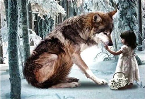 ESOOR 5D DIY Diamond Painting, Cross Stitch DIY Diamond Painting Kits Arts Little Girl and Wolf 12X16 Inches
