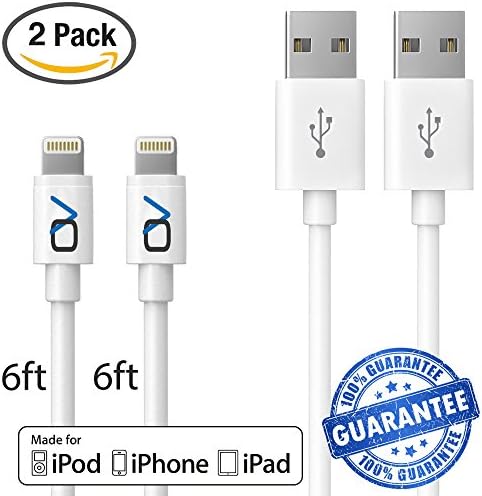 OnyxVolt Lightning Cable Charging Connector for IOS Devices, 6-Feet (Pack of 2)