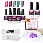 CLAVUZ Gel Nail Polish Set Soak Off Neon Nail Lacquer 5pcs 9W Nail Lamp with Top Base Coat Nail Art Manicure Pedicure 10pcs Remover Wipes Gift Kit