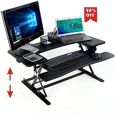 Standing Desk Converter for Home Office Desktop, 36" Assemble Sit StandUp Desk Converter Table Top Monitor Riser Fits Dual Monitors(Black)
