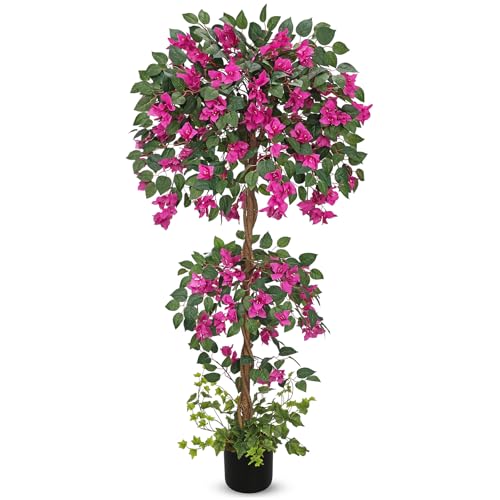 Villa Como 150cm Artificial Bougainvillea Tree with Flowers in Pot, 5FT Faux Blooming Tree for Indoor Outdoor Home Office Patio Balcony Wedding Decoration