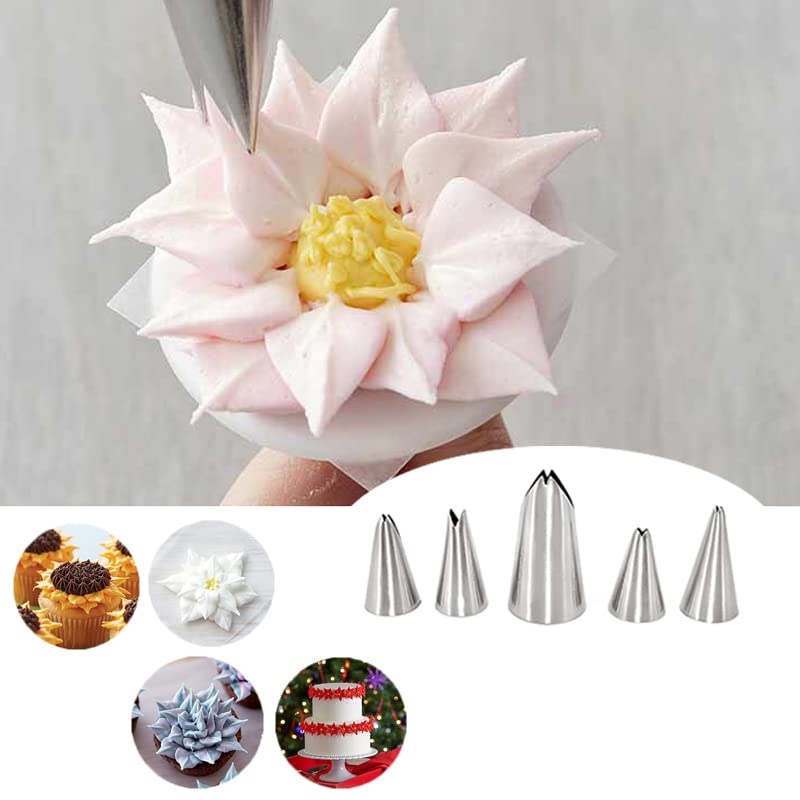Hendiy 5 Pieces Leaf Piping Icing Nozzle Cake Decorating Tube Tips Set