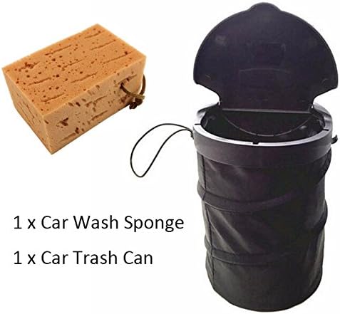 2pack Car Wash Sponge and Car bin Foldable Garbage Storage Trash Can Back Seat Food Drink Waster Container (Black)