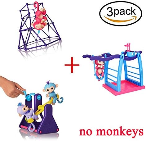Set of 3 Finger Baby Monkey Playset Swing Set +Monkey Seesaw +Purple Jungle Gym Playset by Liya Mall