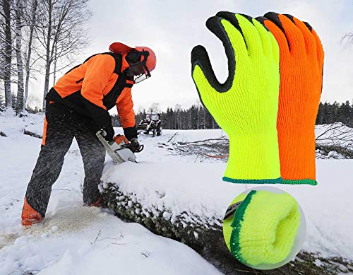 Cold Weather Thermal Work Gloves 2 Pack, Superior Grip Coating Polar Fleece Liner Insulated Comfortable for Winter Outdoor Garden Construction Ice Snow Utilities - Colorful - Thumbnail 3