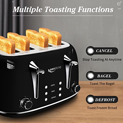 Toaster 4 Slice Stainless Steel Toaster with Bagel, Cancel, Defrost