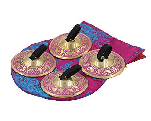 DharmaObjects 2 Pairs Pro Brass Fingers Cymbal Zills Belly Dancing Free Silk Pouch (Pink) - Thumbnail 6