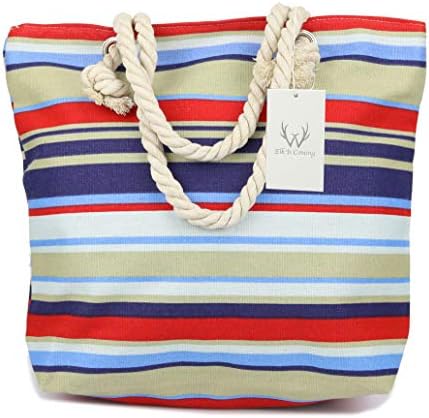 ElkIsComing Beach bag Large Summer Canvas Tote Bags Shoulder Bag Holiday Shopping Bag for Women Ladies and Girls