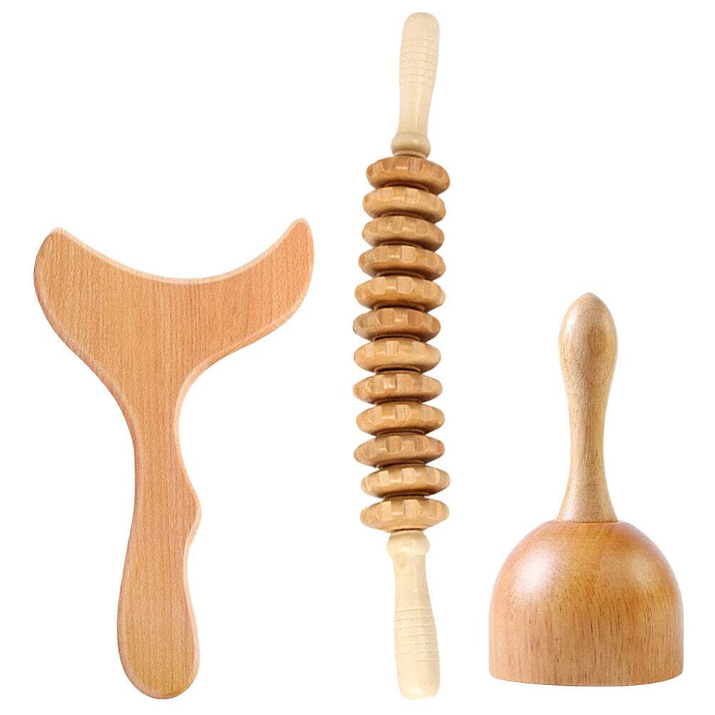 1 Set Wooden Massage Roller 3 in 1 Wood Therapys Massage Tools Guasha Wood Stick Body Sculpting Tool for Trigger Point Body Shaping