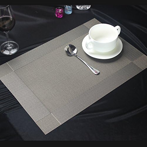Woven Placemats, Glotao PVC Vinyl Washable Heat Resistant Placemats Durable Non Slip Dinning Room Table Mats Easy to Clean,Set of 4 (Grey-Silver)